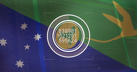 Displaying HUD rings and numeric data in graphic, with code overlay, Australian and Brazilian flags
