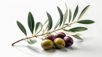 Olives on a branch against white