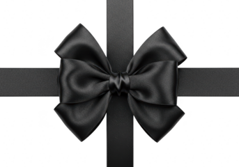 Elegant black satin ribbon bow isolated on transparent background, perfect for gift wrapping and festive decorations