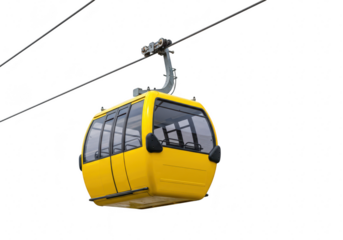 Yellow cable car isolated on transparent background, modern transportation system for tourism and adventure in mountainous regions