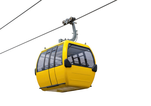 Yellow cable car isolated on transparent background, modern transportation system for tourism and adventure in mountainous regions - Powered by Adobe