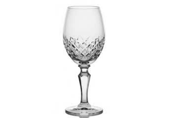 Elegant crystal wine glass with intricate cut pattern, isolated on transparent background