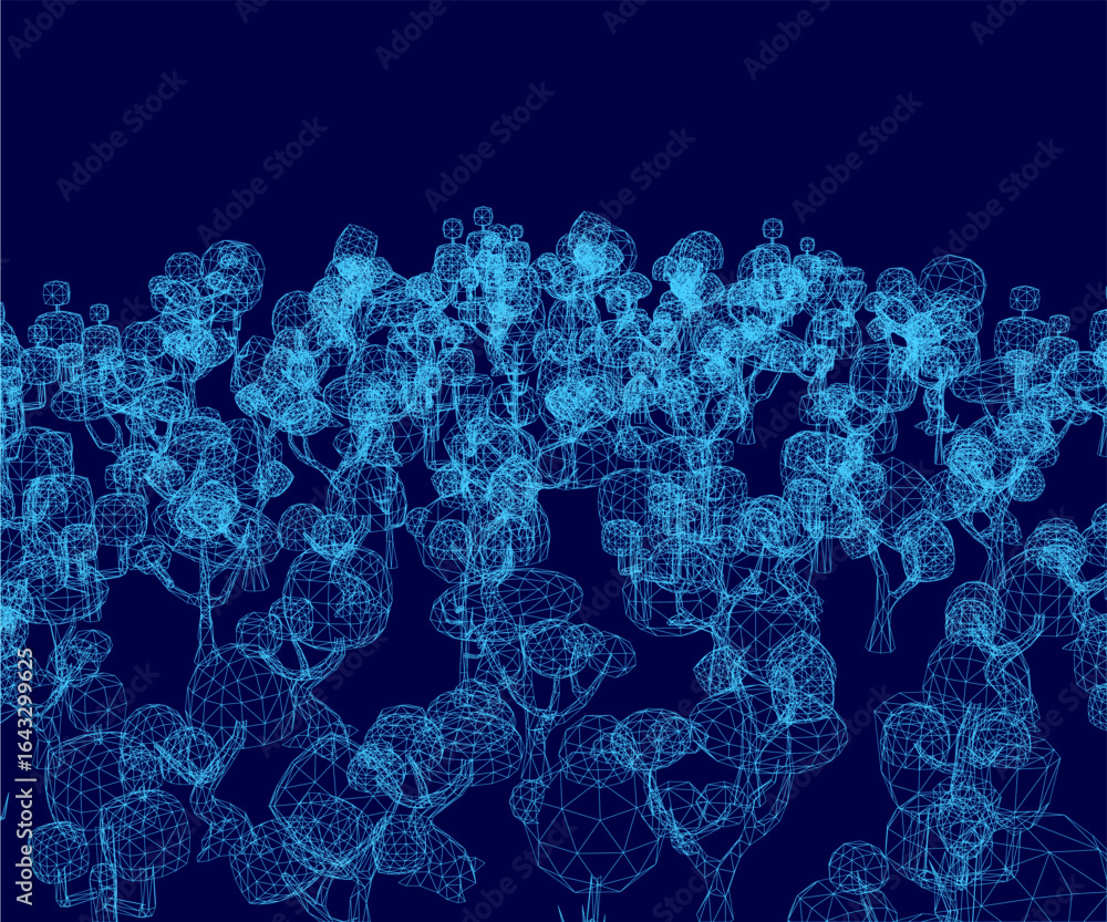Poster a cluster of trees forms an intricate wireframe pattern against a striking blue background. the geom