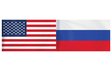 United States and Russia Flags Side by Side The design shows the full flag details with accurate colors and proportions, ideal for political, diplomatic, and international relations concepts.