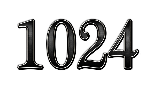 black metal 3d design of number 1024 on white background.