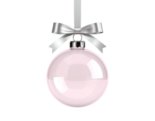 christmas ball bauble glossy transparent glass blank christmas silver hanging from to isolated on transparent background.