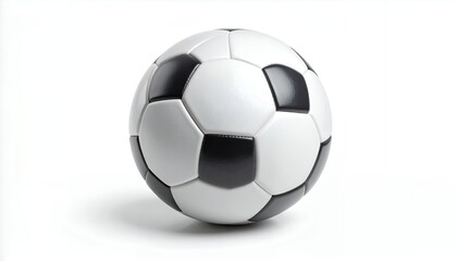 A classic black and white soccer ball isolated on a clean white background with a soft shadow, representing the sport of football.