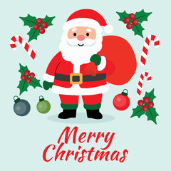 Festive Santa Claus Character with Merry Christmas Message and Holiday Decorations