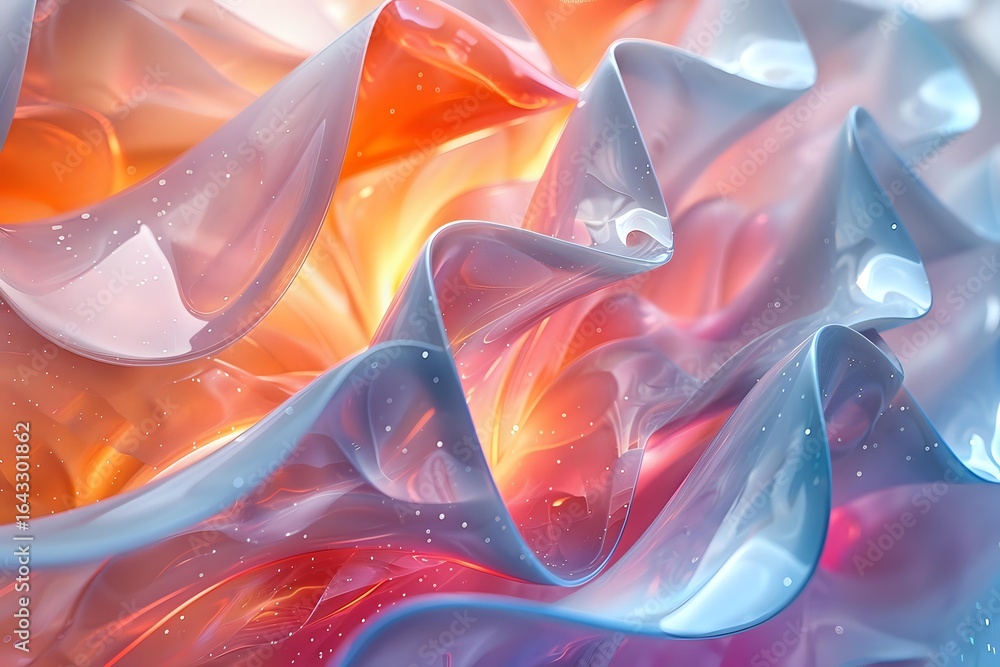 Poster ethereal abstract waves in coral pink and ice blue create dynamic flowing shapes with luminous highl