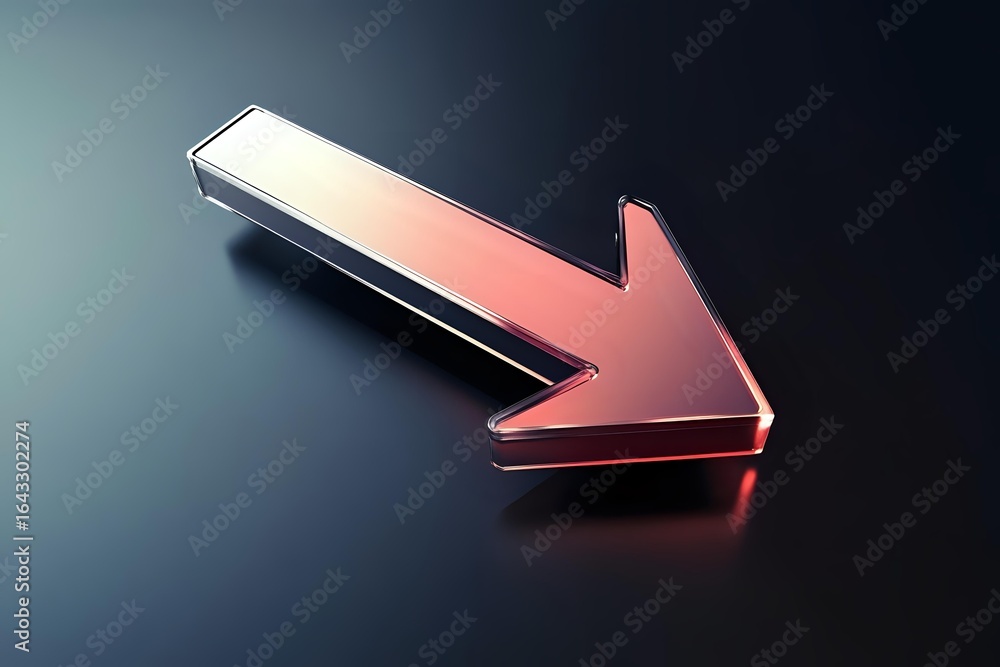 Poster metallic red arrow pointing downward on dark background with dramatic lighting and reflective surfac
