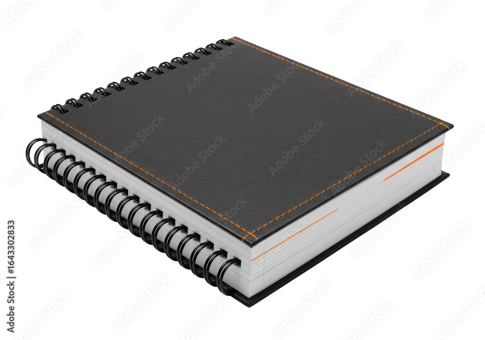 Poster black spiral bound notebook isolated on transparent background