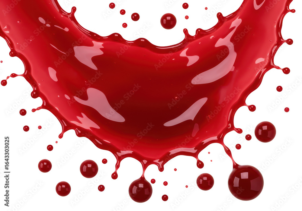Poster a vibrant red liquid splash, isolated on transparent background, creating an abstract and dynamic mo