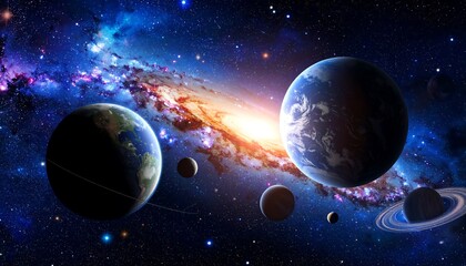 Cosmic dance: planets and galaxy creating a stunning celestial spectacle