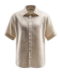 Cream linen short-sleeved button-down shirt