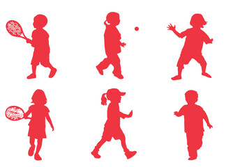 Silhouettes of sport loving children shown in motion simple red graphics for versatile use in layouts, training materials, web design and creative content for health and activity themes