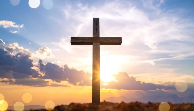 Wooden cross sunrise sky symbol