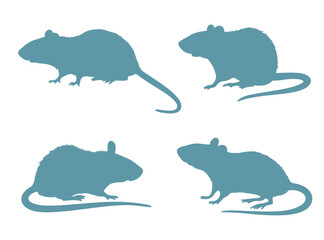 Stylized black silhouettes of rats in motion and still positions. versatile concept for use in rodent research publications, logo creation or themed digital stickers