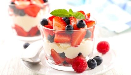Layered fruit dessert in glasses