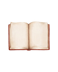 Watercolor illustration of an open book with blank pages. Perfect for educational designs, reading and literature themes, vintage stationery, scrapbooking, digital planners, or book lover projects..