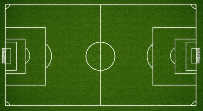 Top-down illustration of a soccer or football field layout. Green pitch diagram for sports strategy and tactics.