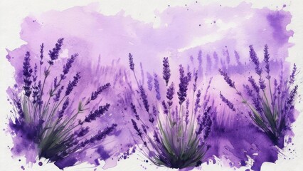 Fototapeta premium Lavender field in watercolor