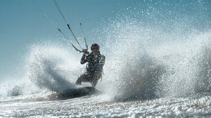 Obraz premium Dynamic kite surfing adventure on ocean waves