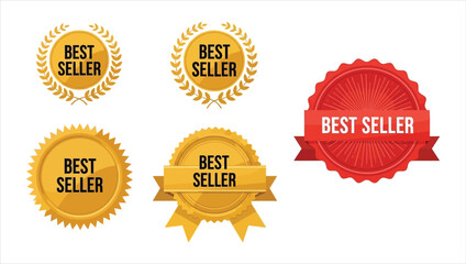 Collection of golden and red best seller badges and seals award winner