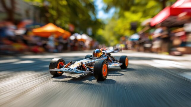 Action-packed remote control car racing on sunny day
