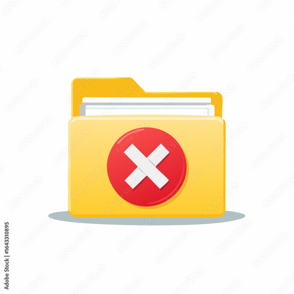 Poster failed file management a yellow folder marked with a red x symbolizes data loss and error