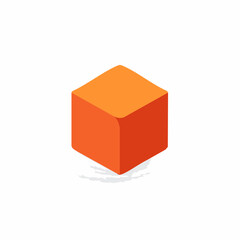 Fototapeta premium Orange Cube Isometric View on White, Geometric Solid Shape Illustration