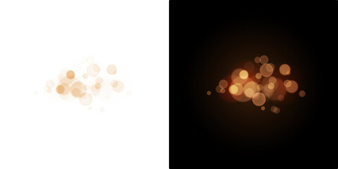 Gold  bokeh background, PNG overlay,  on two backgrounds on a black and white background. Christmas bokeh. Christmas bokeh lights. Overlay. Sparks. © Russell Edwards