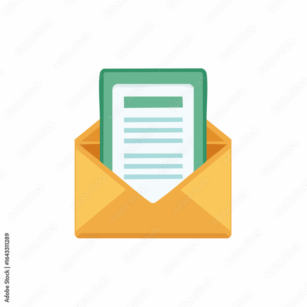 Poster open envelope with letter or document message email communication icon