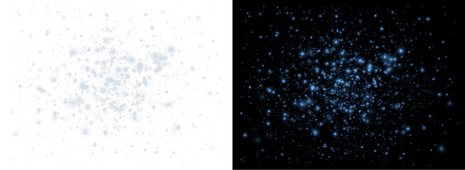 Magic Blue dust illuminated accents. A celebratory background. Blue rain. Vector magic glow....