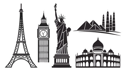 Obraz premium World Landmarks Silhouette, Eiffel Tower, Big Ben