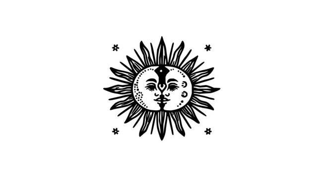 Sun Moon Face Tattoo Design with Stars