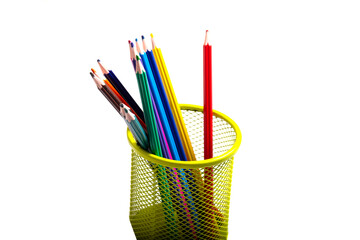 Color pencils on a white background,