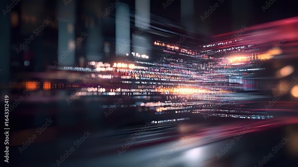 Poster abstract digital light trails with glowing red and orange streaks against dark background create dyn