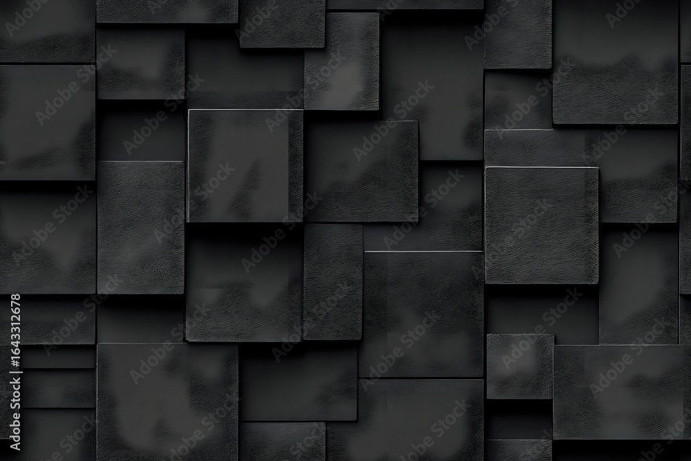 Poster dark geometric squares creating layered abstract background with depth and shadow effect, modern min