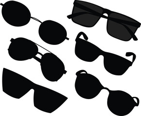 Trendy Sunglasses set with different lens collection vector illustration isolated on background . Fashionable eyeware colection,sunglasses silhouette vector for fashion,design elements,icon.