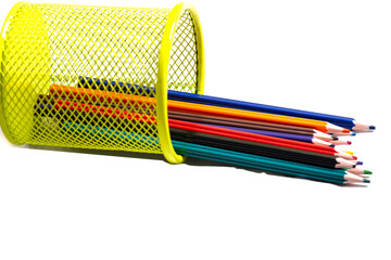 Color pencils on a white background,