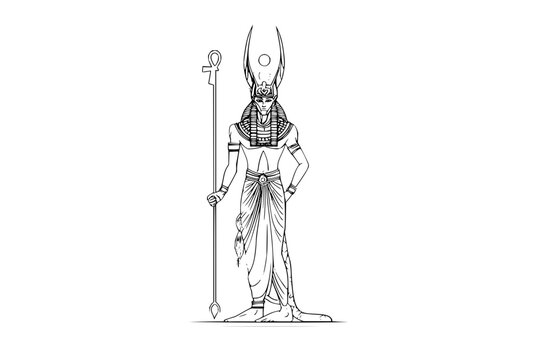 Egyptian God Anubis Standing with Staff