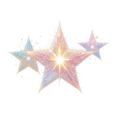 Obraz premium Three glowing stars with sparkling particles isolated on transparent background