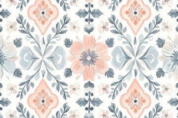 Vintage-inspired pastel diamond and floral seamless pattern, soft elegant design for wallpaper, packaging, or interior decoration