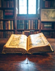 Obraz premium Antique book in library setting
