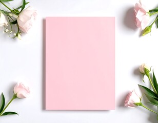 Pastel pink blank card, floral arrangement