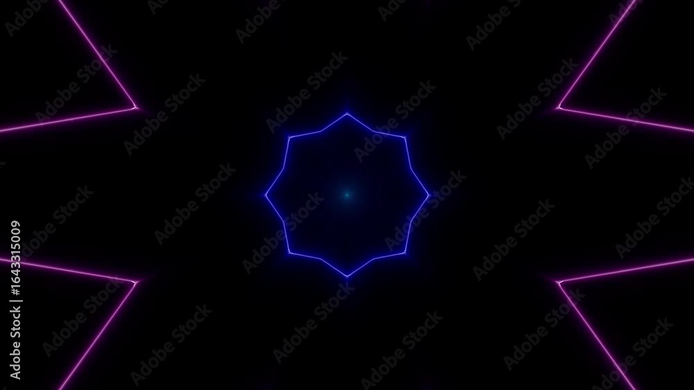 Poster neon kaleidoscope tunnel pulsating with glowing lines