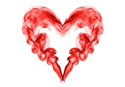 Red smoke forming a heart shape isolated on transparent background, symbolizing love and passion