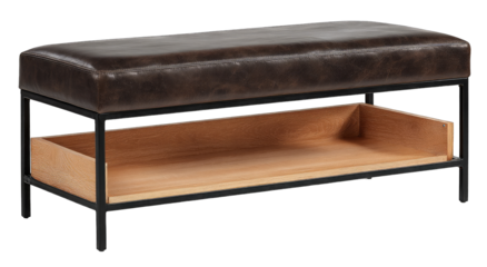 Dark brown upholstered bench with storage