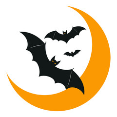 Halloween Bat and Full Moon Cute Cartoon Vector Illustration