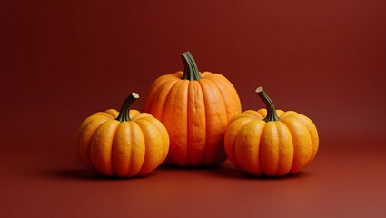 pumpkins arranged on a striking red background, emphasizing their seasonal charm and variety. thanks giving concept